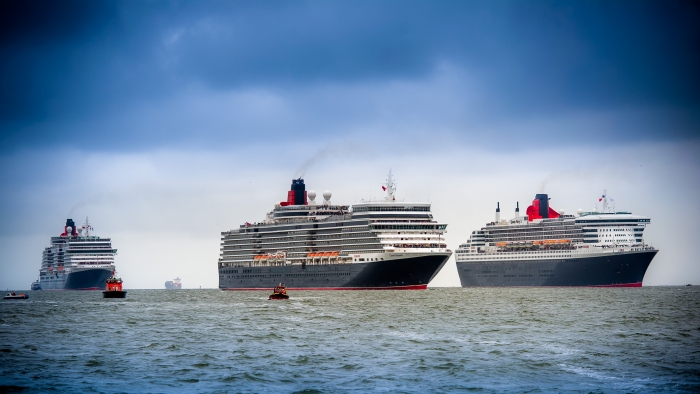 Three Cunard Queens on the River Mersey
