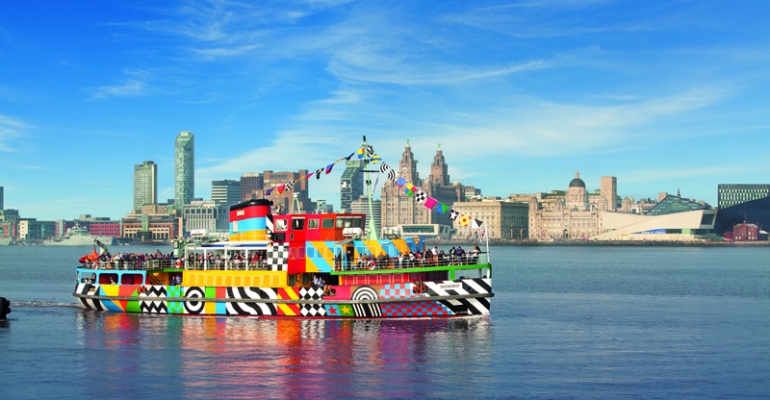 dazzled mersey ferry image on the liverpool waterfront by day