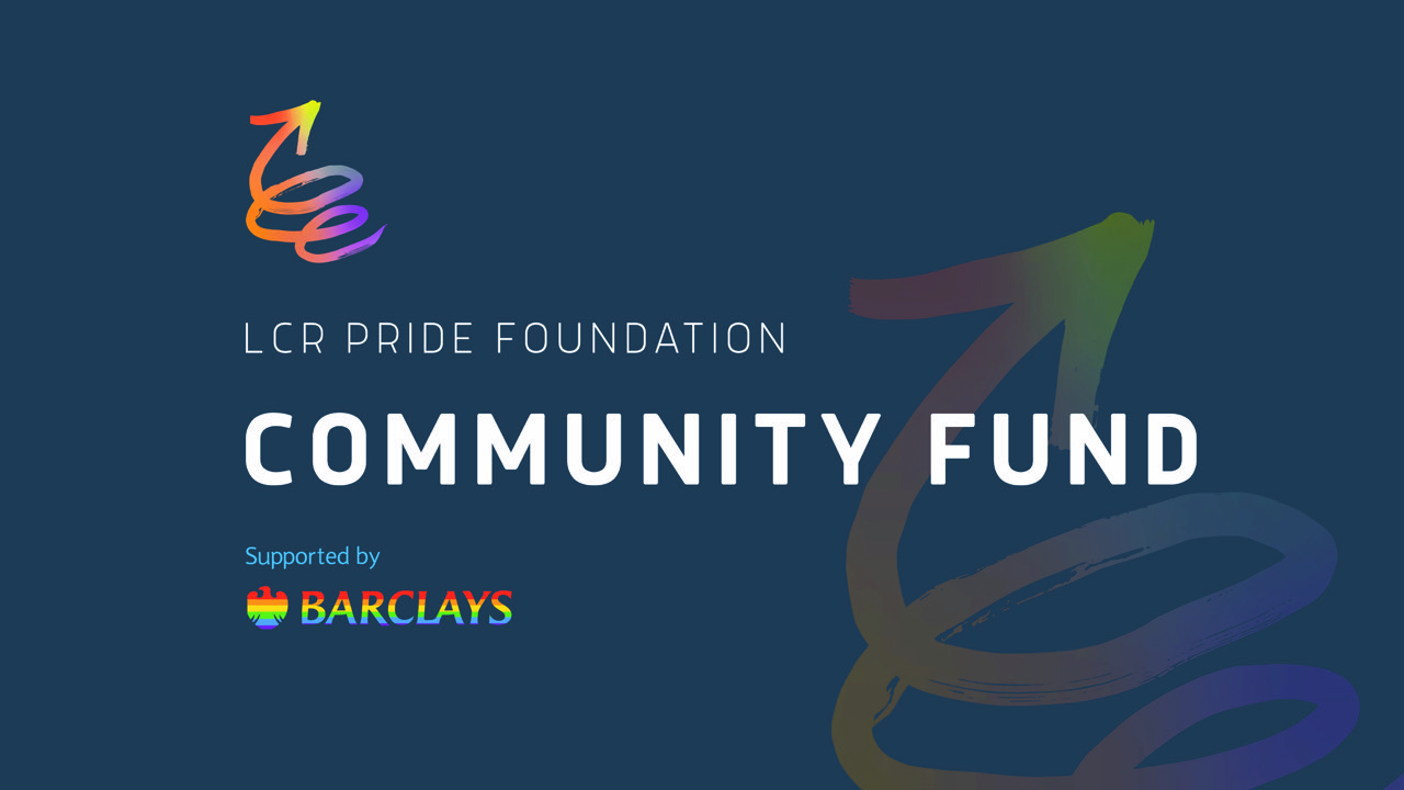 Community fund logo - a blue background with white wording saying COMMUNITY FUND and the barclays bank logo in rainbow colours