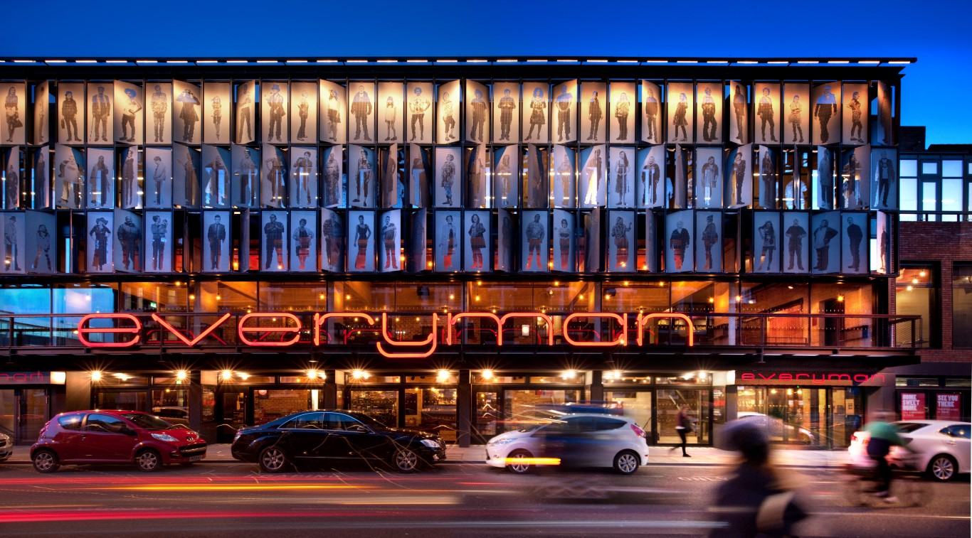 everyman theatre at night lit up in colour