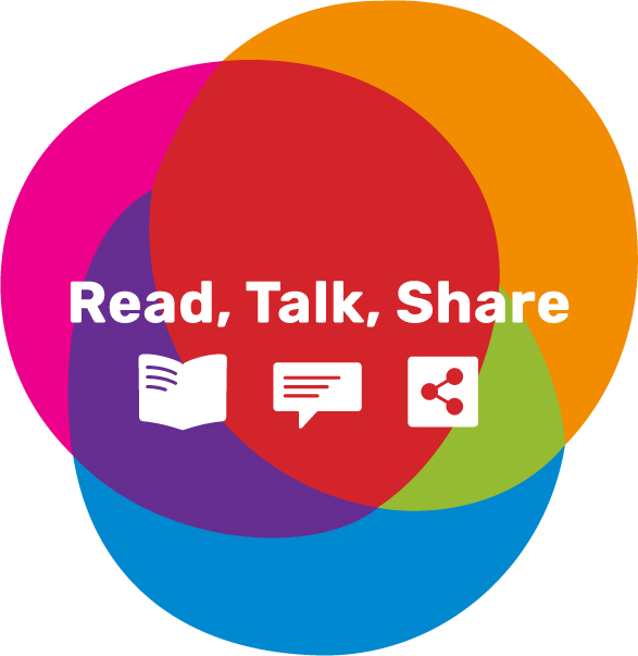 read talk share logo - a red, orange and blue overlapping circles