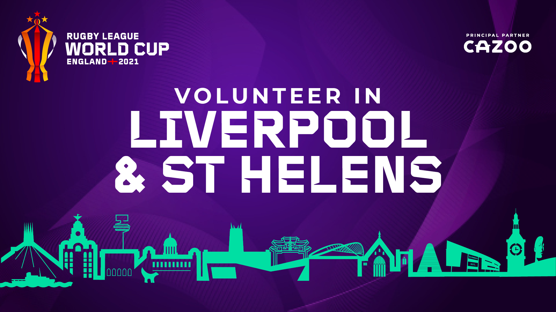 purple block with white overlay text saying volunteer in liverpool and st helens