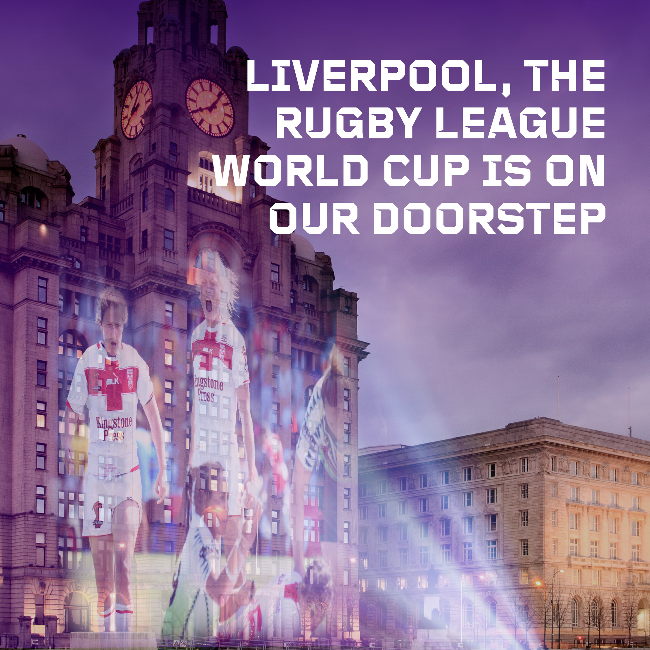 rugby world cup projected onto royal liver building