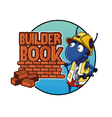 cartoon illustration of ant cdressed in builders clothes next to a pile of bricks building the world builder book