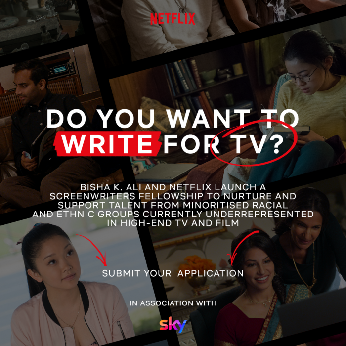 Netflix, Bisha K Ali and Sky join forces to support screenwriting talent from Black, Asian and other racial and ethnic backgrounds