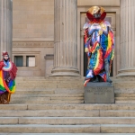 statue outside St georges hall dressed in bright colours