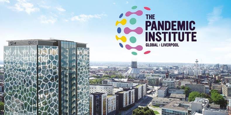 pandemic institute logo next to liverpool aerial photo