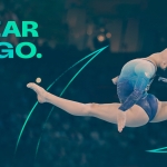 female gymnast springing in air copy next to her says in green 1 year to go