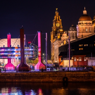 dance together light installation on liverpool waterfront