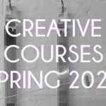 grey block with white text which says creative courses spring 2022