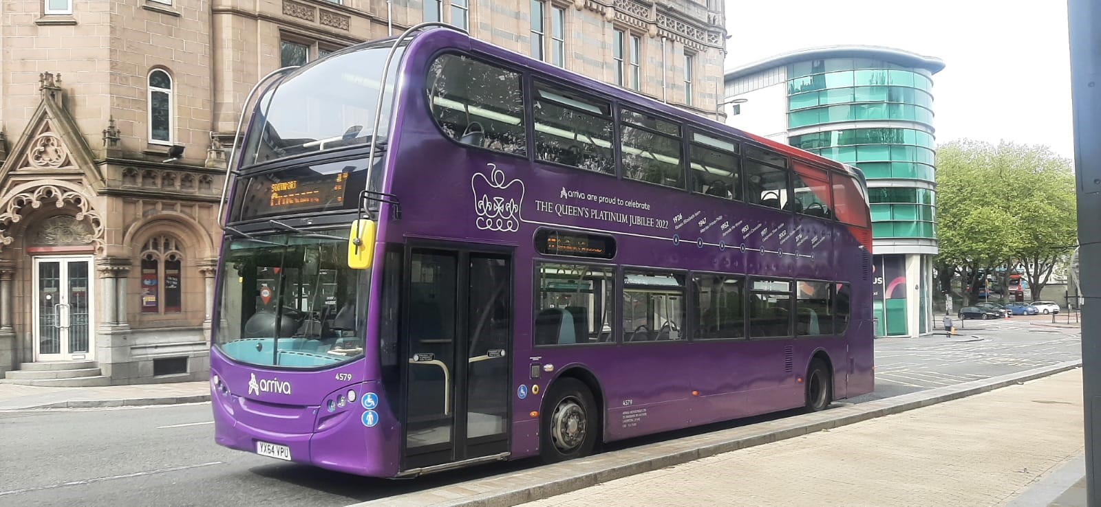 arriva bus in purple jubilee livery in liverpool