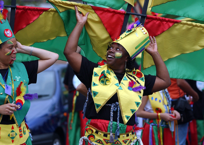 women dressed in carnival costumes enjoying Brouhaha