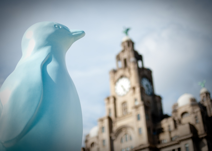 Blue Go Penguin in front of the Liver Building