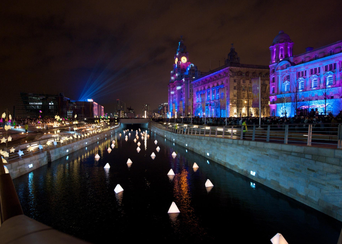 Crowds gather on the Pier Head for Liverpool's transition from 2008 to 2009