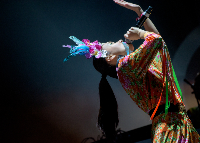 singer from Basement Jaxx performing on stage at LIMF 2015