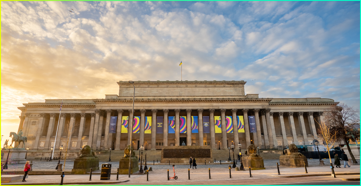 New Eurovision branding on the St George's Hall building in Liverpool