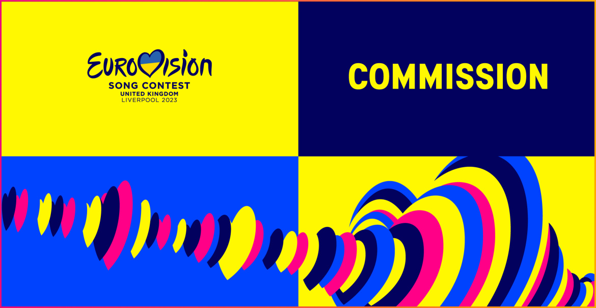 Eurovision artwork with the multicoloured heartbeat and the words commission