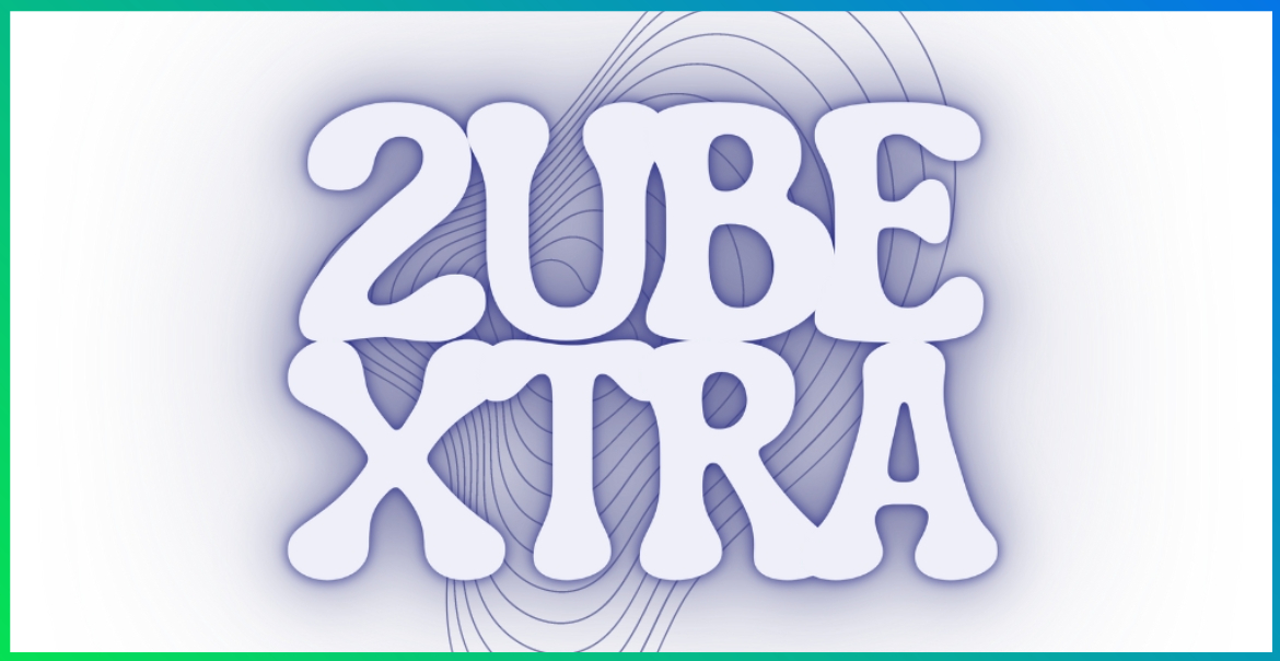 White graphic with bubble text reading "2UBE XTRA"