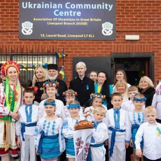 A group photo outside the Ukrainian Community Centre.