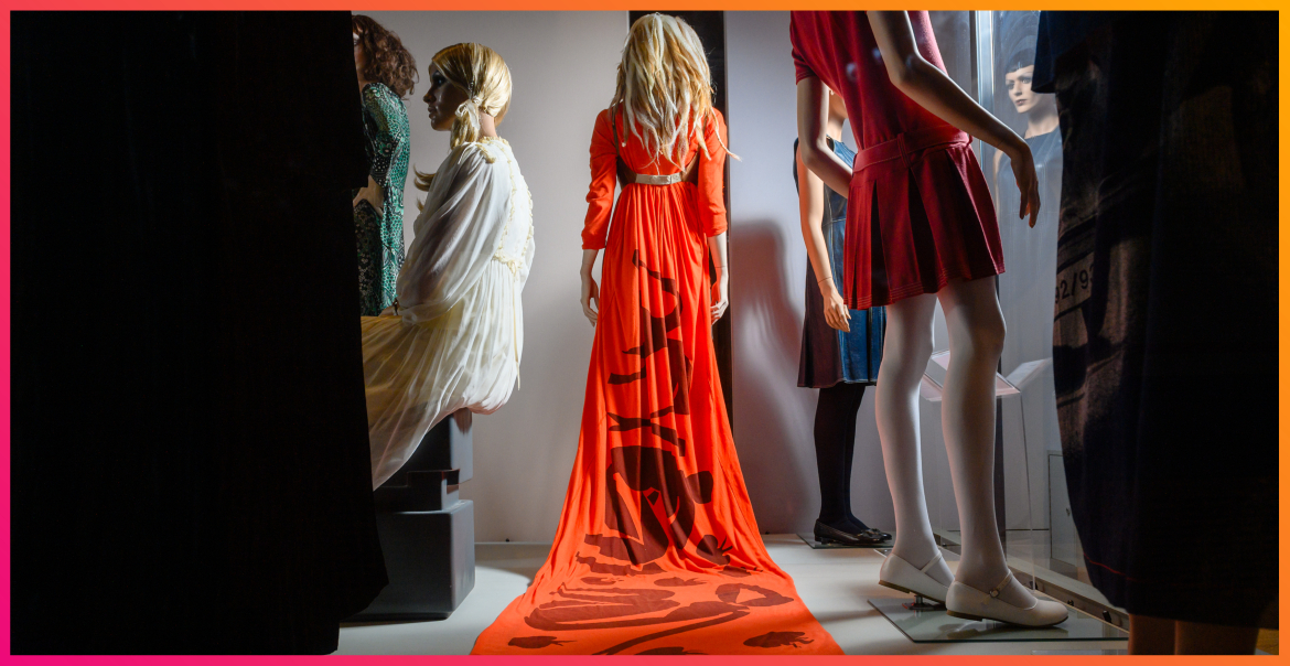 An exhibition of dresses.