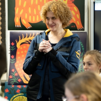 Primary school children and an artist as part of a workshop.