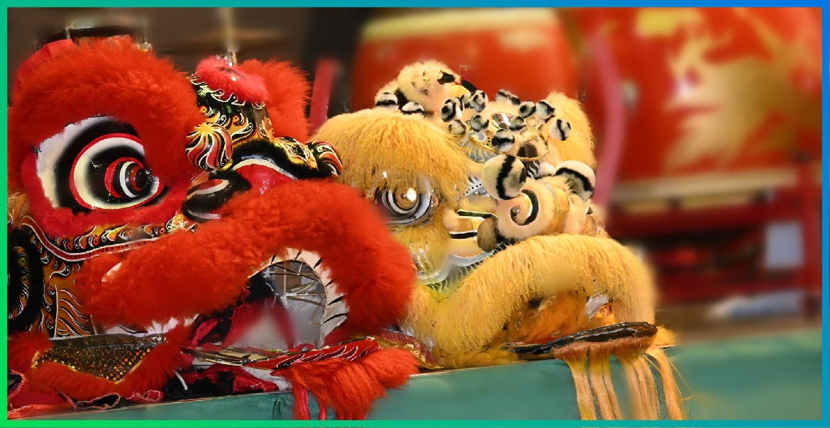 lion heads which are used during the Lunar New Year celebrations in Liverpool