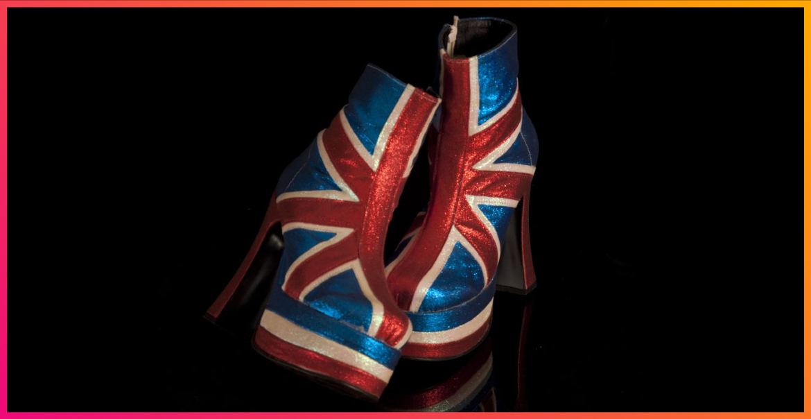 A pair of Union Jack high heeled boots.