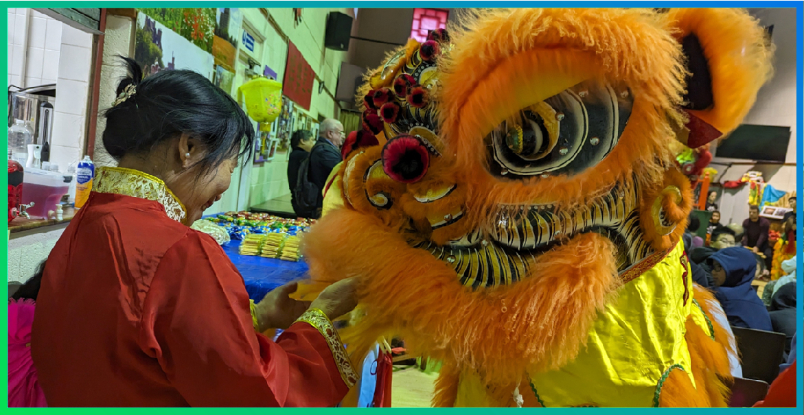 A Chinese dragon as part of a dragon dance.