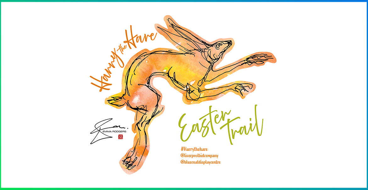 An illustrated image of a hare with text 'Harry The Hare Easter Trail.'