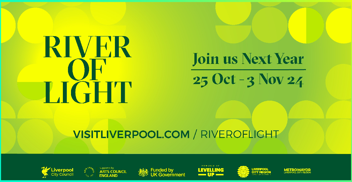 River of Light green and yellow artwork. Text reads 'Join us Next Year 25 - Oct - 3 Nov.'