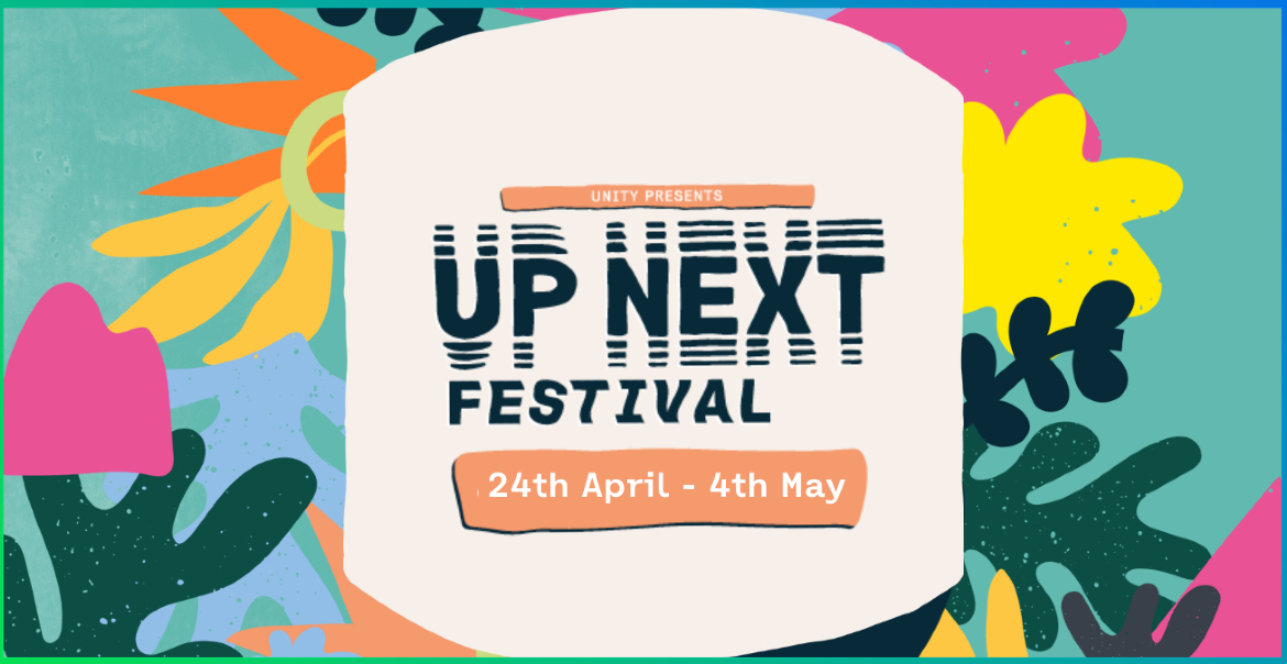 Up Next Festival graphic artwork featuring floral patterns.
