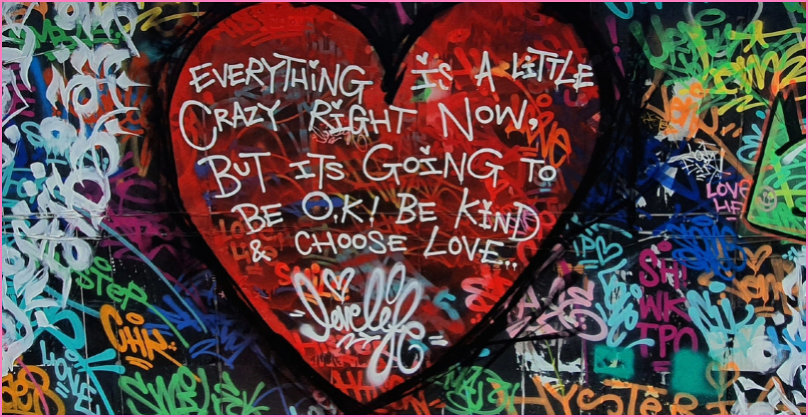 picture of wall art with a saying - everything is a little crazy right now, but it's going to be ok! Be kind and choose love