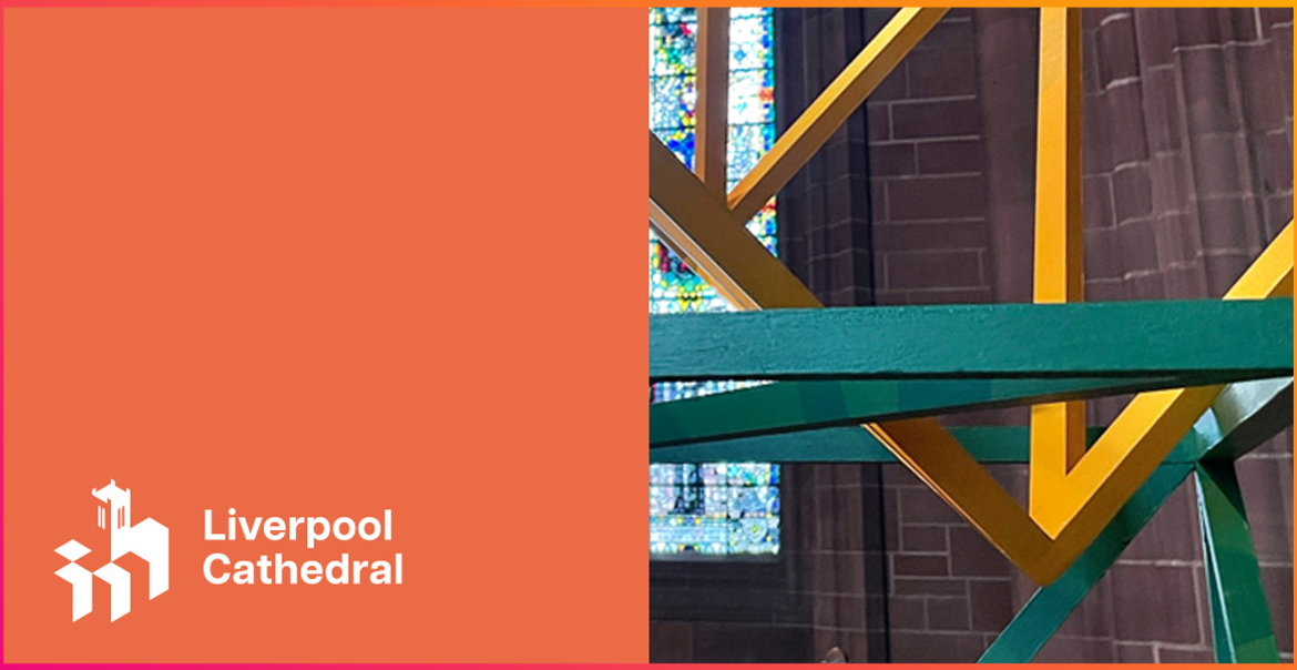 Infinite Encounters exhibition at Liverpool Cathedral featuring the cathedral's logo.