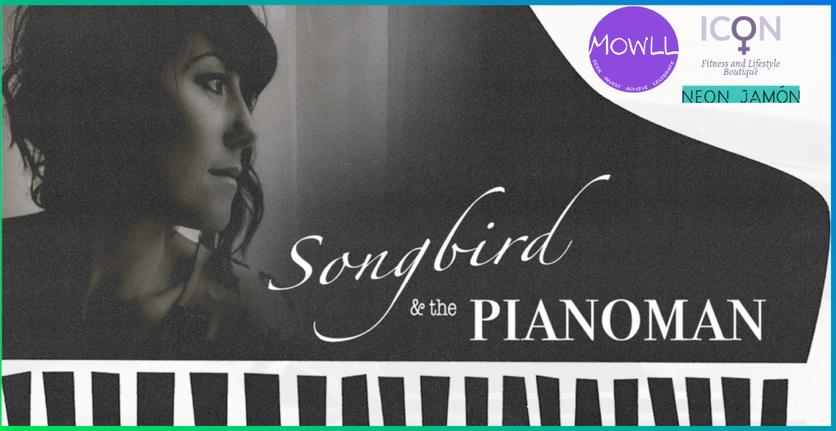Graphic artwork for jazz night with image of a girl and a piano.
