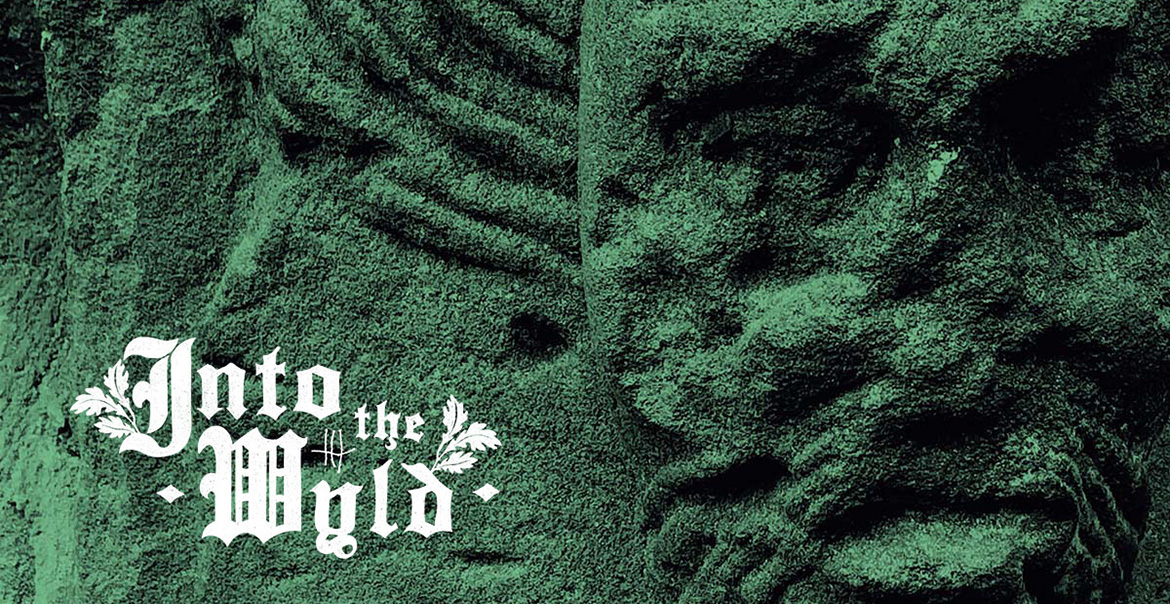 An image of face shape within greenery. White text reads "INTO THE WYLD."