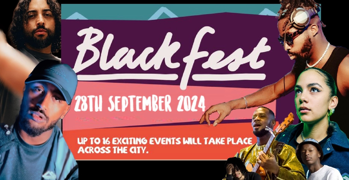 Promotional poster for Blackfest 2024 featuring images of multiple people and details for a music event.