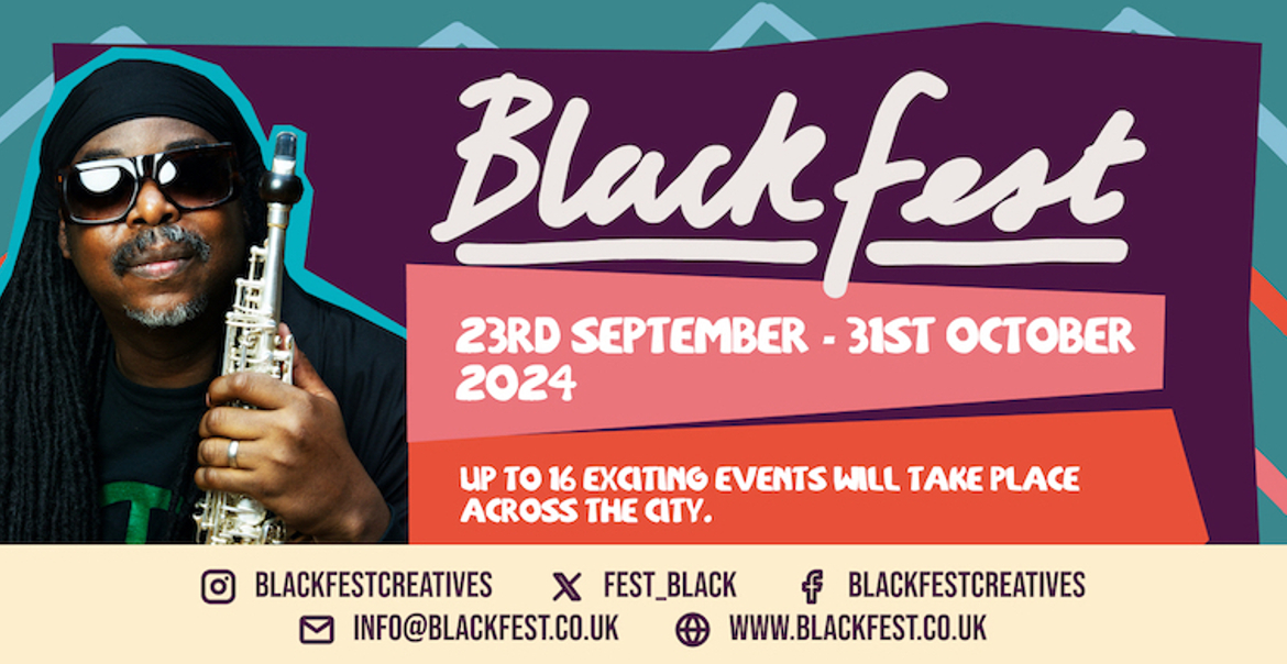 Promotional poster for Blackfest 2024 featuring an image of a man