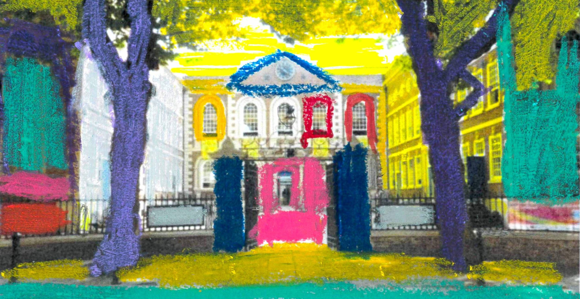 A colourful painted image of the exterior of Bluecoat, Liverpool