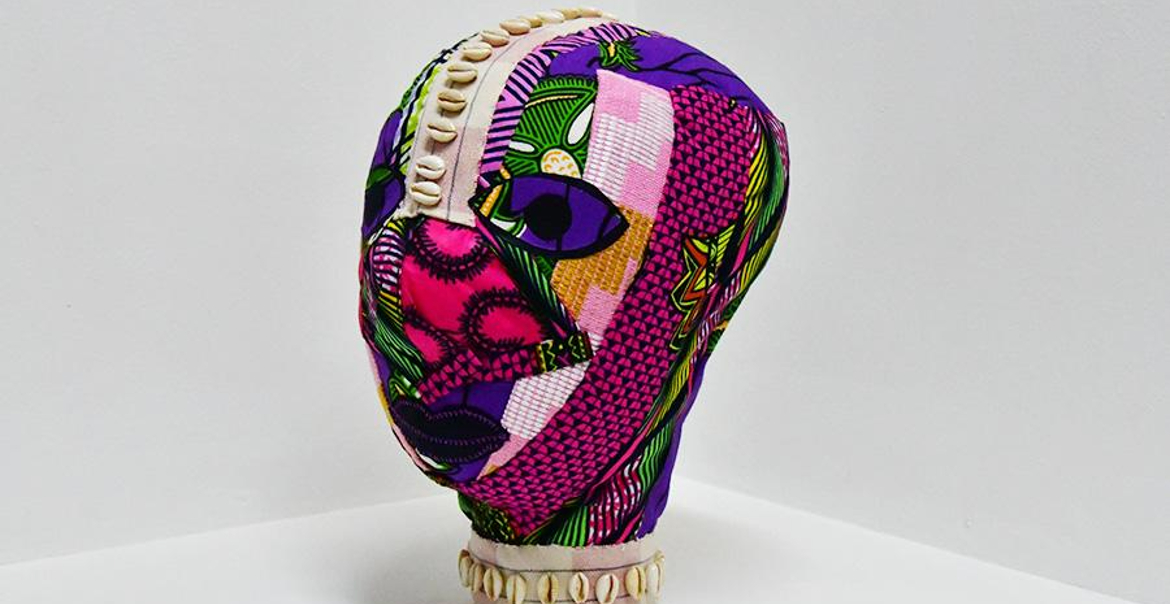 An image of a multi-coloured face mask with different textures and patterns.